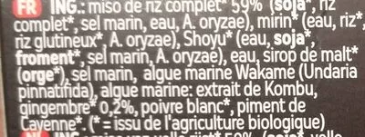 Lista de ingredientes del producto Soupe Traditionnelle Japonnaise Au Miso & Gingembre Lima 4 x 15 g