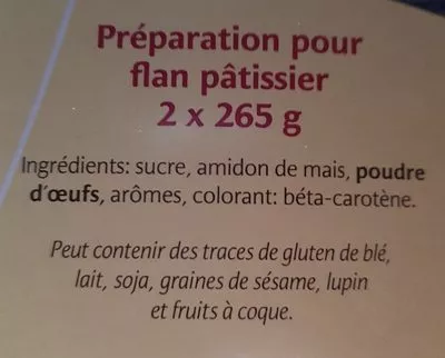 Lista de ingredientes del producto Préparation pour flan pâtissier Soezie 530 g