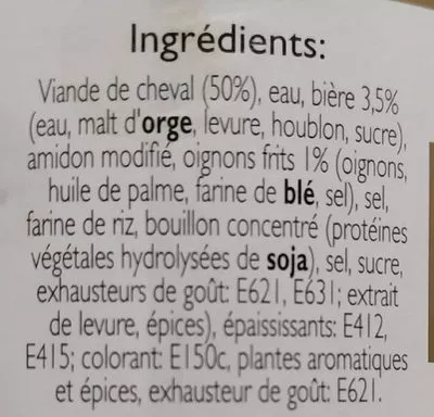 Lista de ingredientes del producto Carbonades flamandes a la bierre d'abbaye  