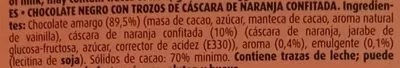 Lista de ingredientes del producto Dark chocolate with orange peel 70% cocoa Libeert 100 g