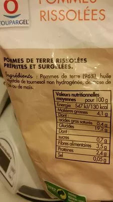 Lista de ingredientes del producto Pommes rissolees Toupargel 1 kg