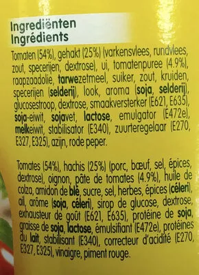 Lista de ingredientes del producto Sauce bolognaise Manna 720 g