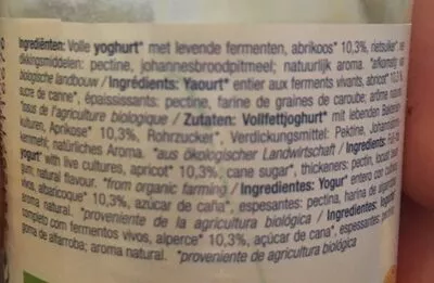 Lista de ingredientes del producto Yaourt à l'abricot Pur natur 150 g