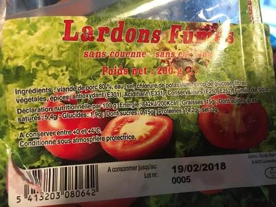 Lista de ingredientes del producto Lardons fumés Lardons Fumés 