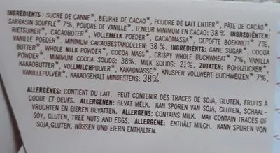 Lista de ingredientes del producto Chocolat au Lait au sarrasin soufflé Tohi 30 g