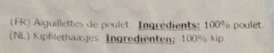 Lista de ingredientes del producto Aiguillettes de poulet plukon maasmechelen nv, Plukon, Plukon food group 500 g