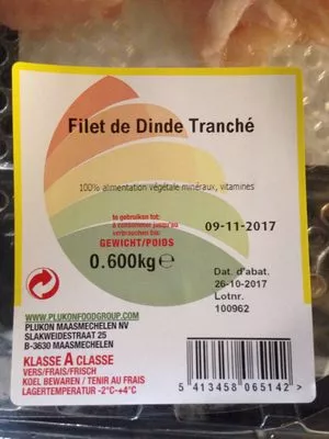 Lista de ingredientes del producto Filet de Dinde Le Gaulois 