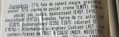 Lista de ingredientes del producto Mousse de canard Zahra 