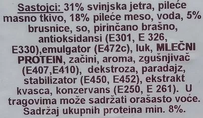 Lista de ingredientes del producto Pašteta sa brusnicama Paté Grand-mère 125 g