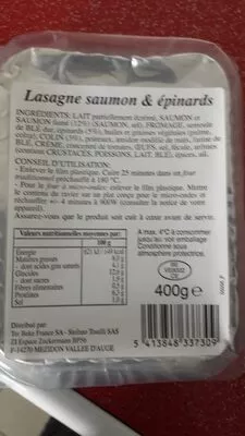 Lista de ingredientes del producto Lasagne Saumon Épinards Intermarche 400 g