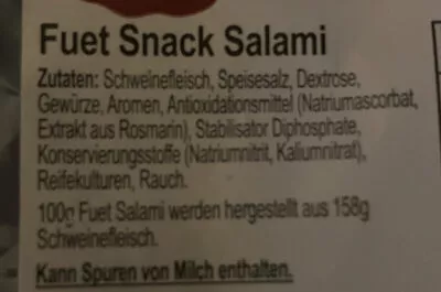 Lista de ingredientes del producto Fuet Snack Salami Wilhelm Brandenburg 125 g