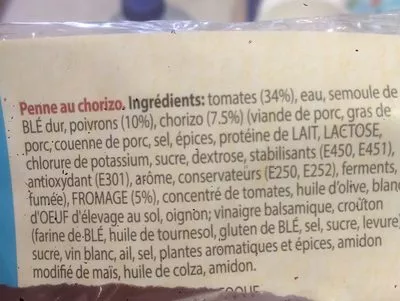 Lista de ingredientes del producto Penne chorizo Come A Casa 