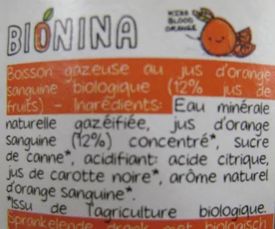 Lista de ingredientes del producto Miss Blood Orange Bio Bionina Bionina 330 ml