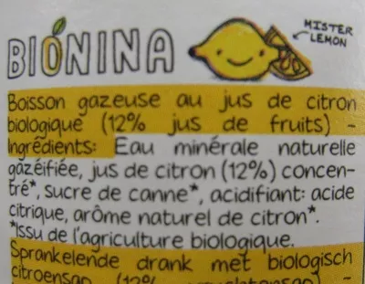 Lista de ingredientes del producto Mister Lemon Bio Bionina Bionina 330 ml e