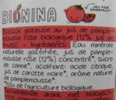 Lista de ingredientes del producto Lady Pink Grapefruit Bio Bionina Bionina 330 ml