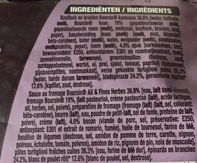 Lista de ingredientes del producto Penne Poulet et Épinards Iglo 