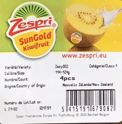 Lista de ingredientes del producto Kiwi Gold Zespri 4 unités