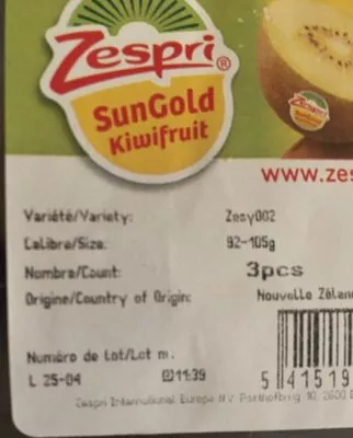 Lista de ingredientes del producto Kiwi Zespri 