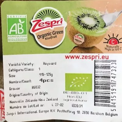 Lista de ingredientes del producto Kiwi Zespri 4 pièces