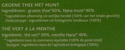 Lista de ingredientes del producto Thé vert à la menthe Ethiquable 20 x 1,8 g