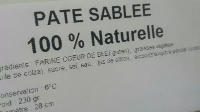 Lista de ingredientes del producto Pate sablée  