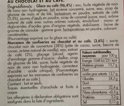 Lista de ingredientes del producto 4 parfaits au café Toupargel 600 ml