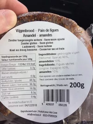 Lista de ingredientes del producto Pain de figues Ana Luz 200 g