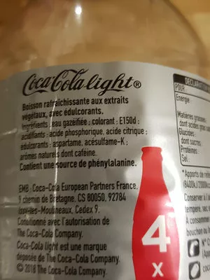 Lista de ingredientes del producto Coca-cola light Coca-Cola 1 l