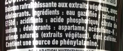 Lista de ingredientes del producto Coca Cola Zero Coca-Cola 250 ml