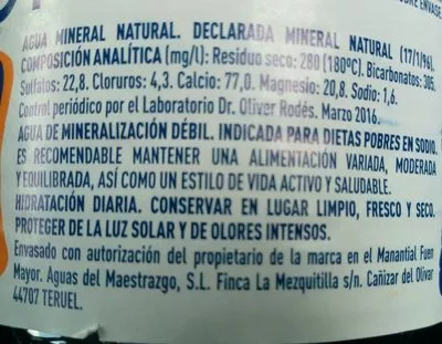 Lista de ingredientes del producto Agua Aquabona 1, 5L AquaBona 