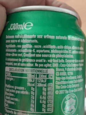 Lista de ingredientes del producto Sprite nouvelle recette Sprite 330 ml