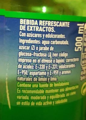 Lista de ingredientes del producto Sprite Pet50 Sprite 