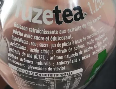 Lista de ingredientes del producto Thé glacé pêche intense Fuze Tea 1.25L