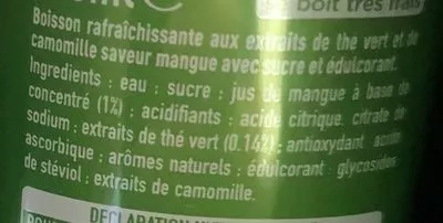 Lista de ingredientes del producto Thé vert harmony mangue et camomille Fuzetea, Fuze Tea 330 ml