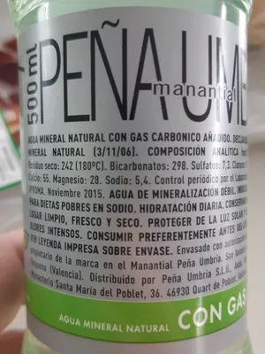 Lista de ingredientes del producto Agua Mineral Con Gas Aquabona 500 ML  