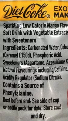 Lista de ingredientes del producto Coca cola light Mangue Coca Cola 