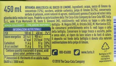 Lista de ingredientes del producto Fanta Lemon Fanta 450 ml