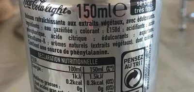 Lista de ingredientes del producto Coca-Cola Light Coca-Cola 150 ml