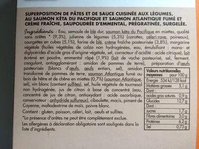 Lista de ingredientes del producto Lasagnes aux 2 saumons Toupargel 