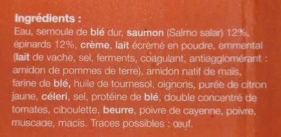 Lista de ingredientes del producto Lasagnes au saumon et épinards surgelés Aucune 400 g