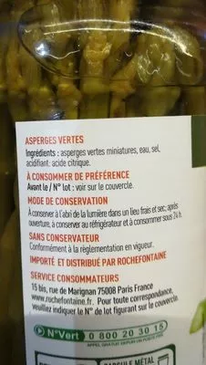 Lista de ingredientes del producto Asperges vertes miniatures Rochefontaine 