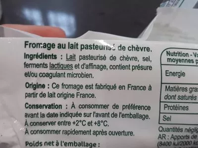 Lista de ingredientes del producto Bûche de chèvre  