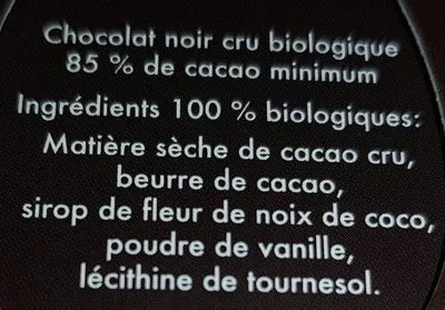 Lista de ingredientes del producto Raw organic dark chocolate Iswari 