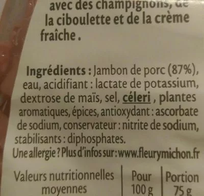 Lista de ingredientes del producto Allumettes de jambon Fleury Michon 