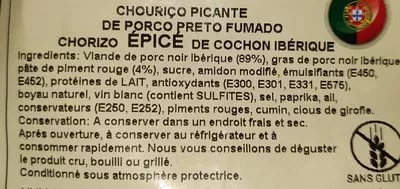 Lista de ingredientes del producto Chorizo épicé Miguel & Miguel 200 g