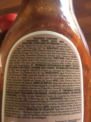 Lista de ingredientes del producto Sauce bolognaise Prozis 