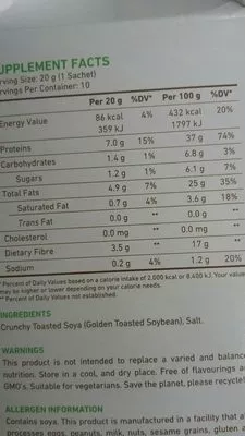 Lista de ingredientes del producto Toasted Soybeans, Soya  