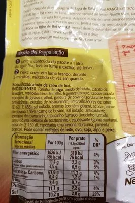 Lista de ingredientes del producto Sopa de rabo de boi Maggi 78 g