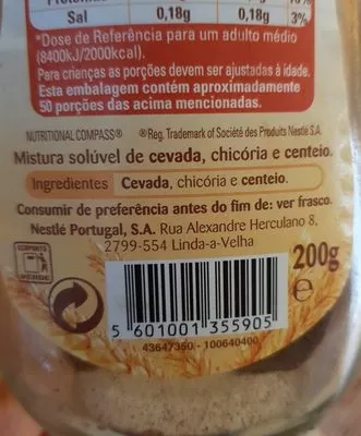 Lista de ingredientes del producto Brasa - Cevada, Chicria e Centeio Nestlé 200 g