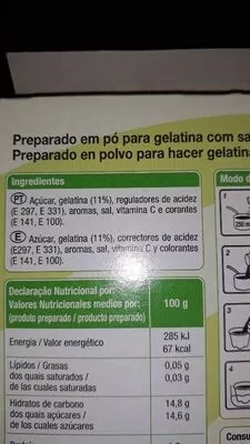 Lista de ingredientes del producto Gelatina tutti-frutti Auchan 2 x 85 g